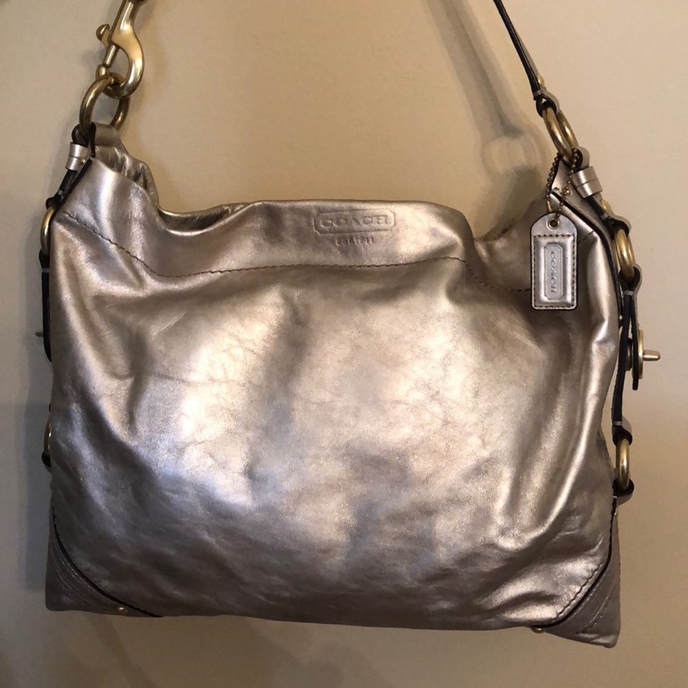 Coach Platinum Metallic all Leather Bag